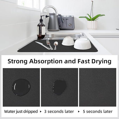 LOPNUR Kitchen Dish Drying Mat, 18"x16" Small Dish Drying Mats for Kitchen Counter, Super Absorbent Dish Drying Pad, Diatomite Coffee Mat Heat Resistant Mat with Anti-slip Rubber Backed, Black - Image 3