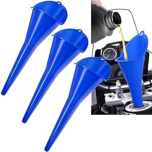 3-Pack Long-Neck Oil Funnels, 11" Multi-Purpose Funnels for Automotive & Motorcycle Use – Reusable Funnel for Oil, Gas & Transmission Fluid (Blue)