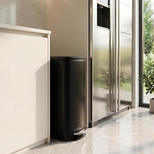Garvee 13 Gallon Slim Kitchen Trash Can, Narrow Stainless Steel Step-On Pedal Garbage Can with Soft Close Lid, Removable Inner Bucket, Space-Saving Trash Bin for Kitchen, Bathroom, Office, Black