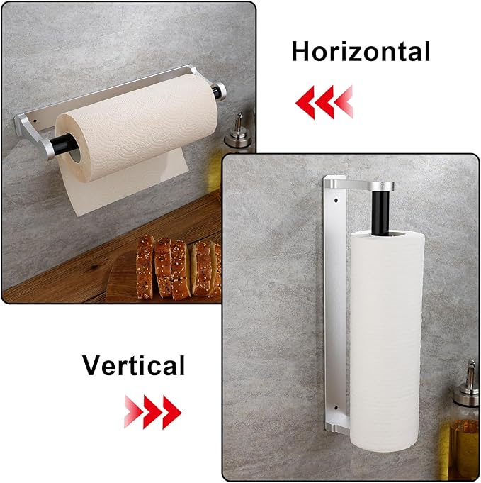 MONEER Paper Towel Holder Under Cabinet, Paper Towel Holder, Aluminum Alloy Kitchen Towel Holders, Self Adhesive Kitchen Roll Holder for Kitchen, Bathroom, Living Room (Silver) - Image 6