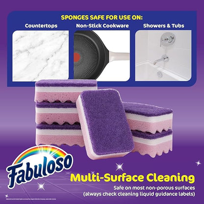 Fabuloso Scratch-Free Kitchen Dish Sponges, Purple Cellulose Scrubber Sponge with Scouring Pad for Dishes, Pots, Pans, Counters and Sinks, Tough on Messes, 4.25 x 2.75 x 1.25 in, 6 Count - 2 Pack - Image 6