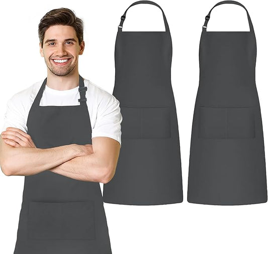 Adjustable Bib Apron 100% Polyester Kitchen Aprons Waterdrop Resistant Aprons with Adjustable Strap, Pockets & Long Ties
