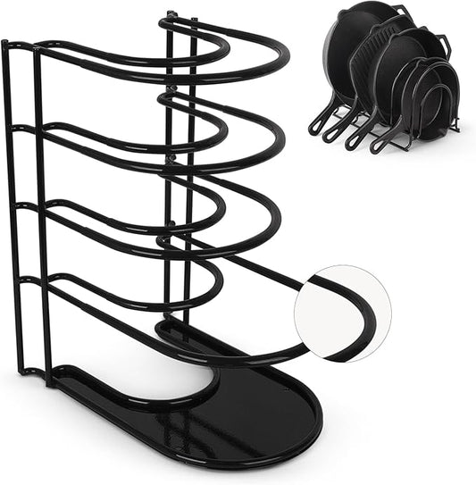 Pan Organizer - Silicone-Coated Non-Slip 12" Heavy Duty Skillet Rack - Kitchen Counter/Cabinet Organization Storage - Holder for Cookie Sheet, Cutting Board, Cast Iron Cookware, Dish, Pot, Lid Stand by Cuisinel
