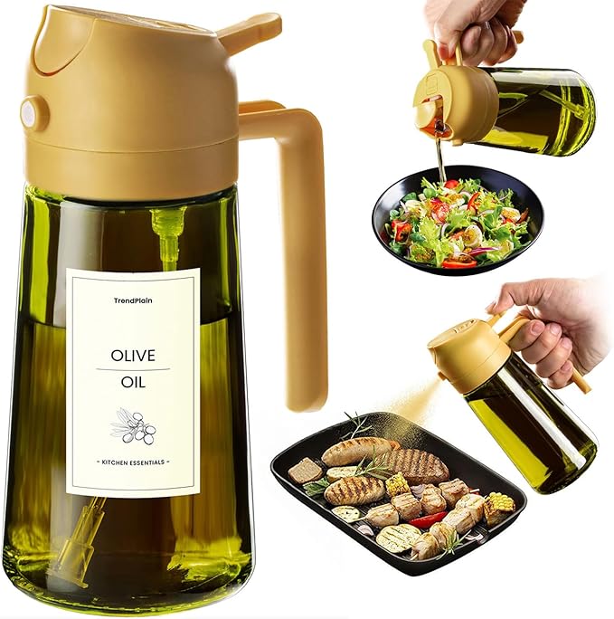 TrendPlain - Original 16oz/470ml Olive Oil Dispenser Bottle for Kitchen Gadgets and Air Fryer Accessories - Olive Oil Sprayer for Cooking w/Stickers - Yellow by TrendPlain