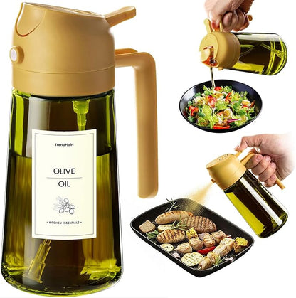 TrendPlain - Original 16oz/470ml Olive Oil Dispenser Bottle for Kitchen Gadgets and Air Fryer Accessories - Olive Oil Sprayer for Cooking w/Stickers - Yellow by TrendPlain