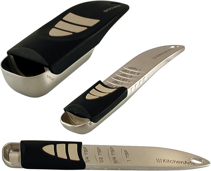 KitchenArt Cook’s Pro Adjust-A-Measure Set, 3-Piece, Satin,Black and Silver by KitchenArt