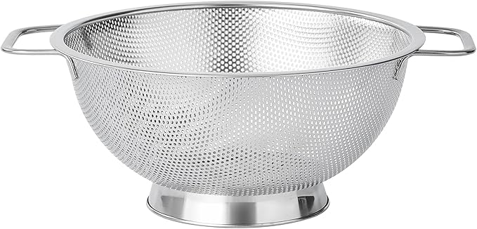 Fox Run Large Stainless Steel Colander, 3 Quart Pasta Strainer With Handles, 8.9” x 11.1” x 4” by foxrunbrands