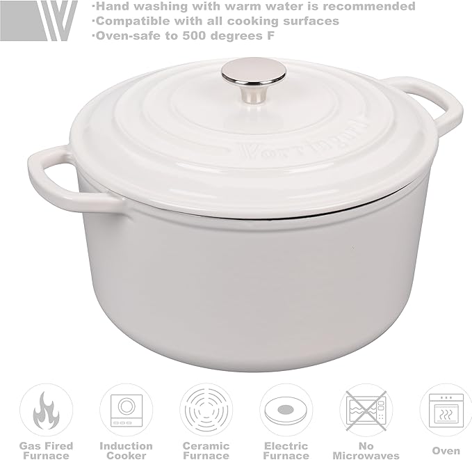 VORRINGARD Enameled Cast Iron Dutch Oven Pot with Lid, for Sourdough Bread Baking, Round Dutch Ovens, 4.5 Quart, White - Image 3