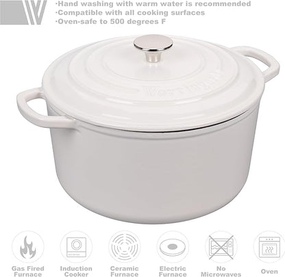 VORRINGARD Enameled Cast Iron Dutch Oven Pot with Lid, for Sourdough Bread Baking, Round Dutch Ovens, 4.5 Quart, White - Image 3