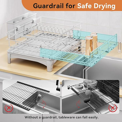 Laveshop Dish Drying Rack - Expandable Rack, Large Capacity Dish Drainer for Kitchen Counter, Rust-Proof with Utensil Holder, Gray - Image 4