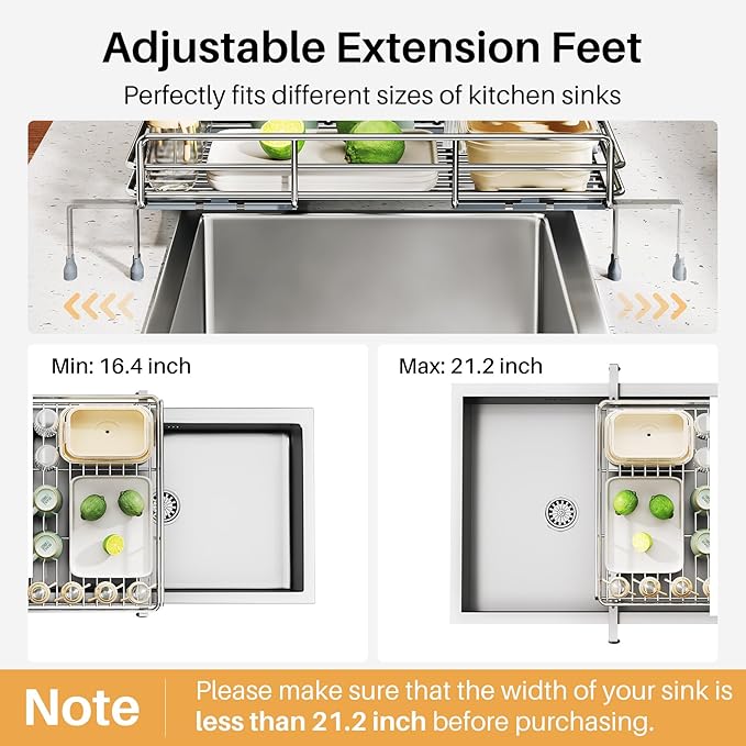 SNTD Dish Drying Rack - Extendable Dish Rack, Large Sink Drying Dish Drainer for Kitchen Counter, Stainless Steel Dish Strainer with Utensil Holder (Silver) - Image 7