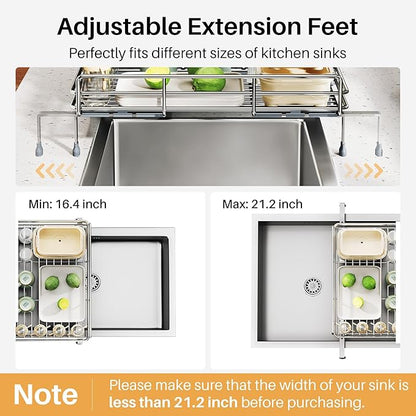 SNTD Dish Drying Rack - Extendable Dish Rack, Large Sink Drying Dish Drainer for Kitchen Counter, Stainless Steel Dish Strainer with Utensil Holder (Silver) - Image 7