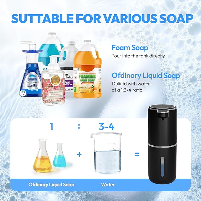 2 Pack Automatic Foaming Soap Dispenser,Touchless Foam Soap Dispenser,12.8oz Rechargeabled Wall Mounted Smart for Bathroom and Kitchen Dish Soap,Easy for Toddlers(Black) - Image 7