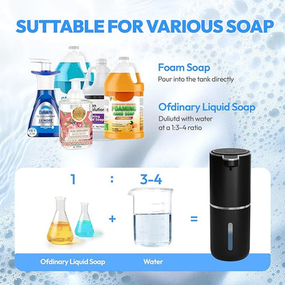 2 Pack Automatic Foaming Soap Dispenser,Touchless Foam Soap Dispenser,12.8oz Rechargeabled Wall Mounted Smart for Bathroom and Kitchen Dish Soap,Easy for Toddlers(Black) - Image 7