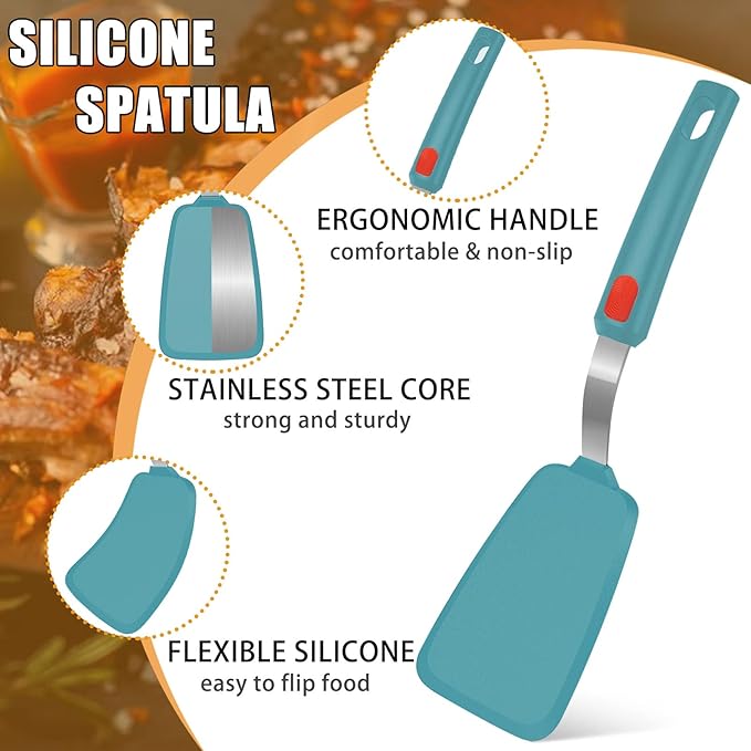 Beijiyi Silicone Spatula Turner Set of 3, 600°F Heat Resistant Nonstick Turner Spatulas for Kitchen Use, Large Flexible Silicone Cooking Utensils Rubber Spatula Set for Egg, Pancake, Fish (Blue) - Image 5