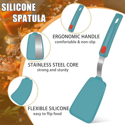 Beijiyi Silicone Spatula Turner Set of 3, 600°F Heat Resistant Nonstick Turner Spatulas for Kitchen Use, Large Flexible Silicone Cooking Utensils Rubber Spatula Set for Egg, Pancake, Fish (Blue) - Image 5