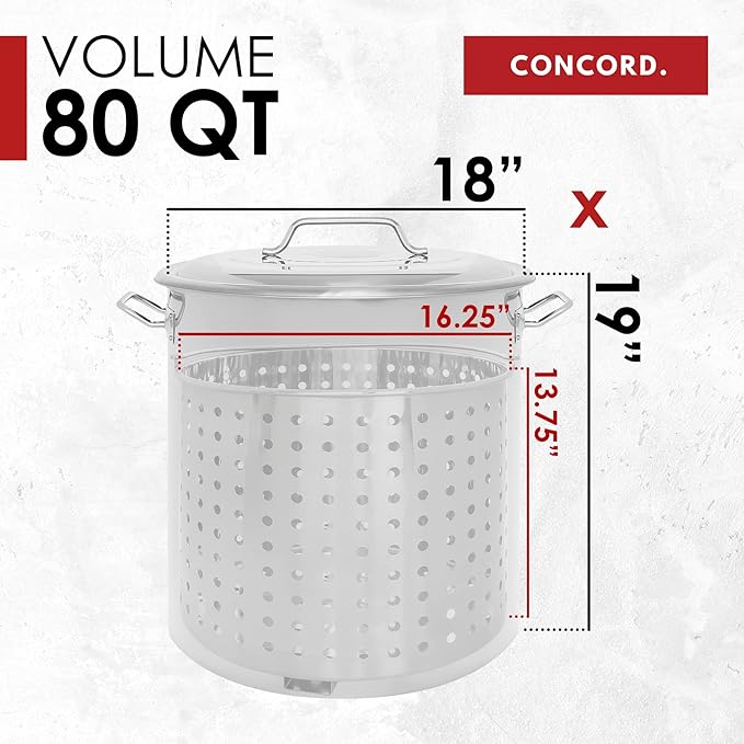 CONCORD Stainless Steel Stock Pot w/Steamer Basket. Cookware great for boiling and steaming (80 Quart) - Image 5