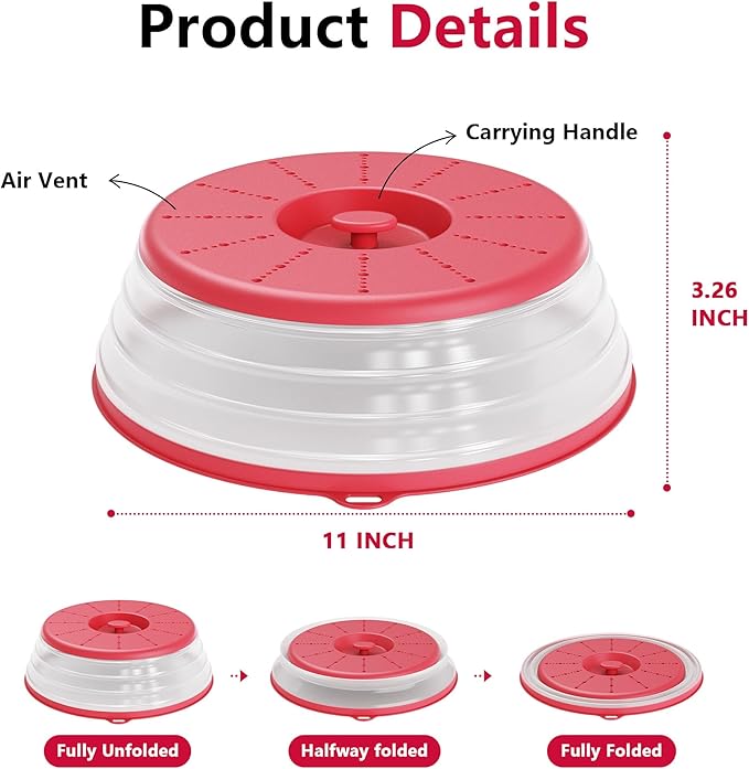 WVM Microwave Splatter Cover Vented for Food with Hook Hole, Splatter Guard & Colander Kitchen Gadget for Food, Meal Prep, Red - Image 6