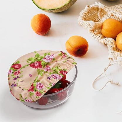 10Pcs Reusable Bowl Covers In 5 Size, Stretch Cloth Fabric Dish Cover Kitchen Storage Containers Lids for Fruits Food Leftover Dough Bread Proofing