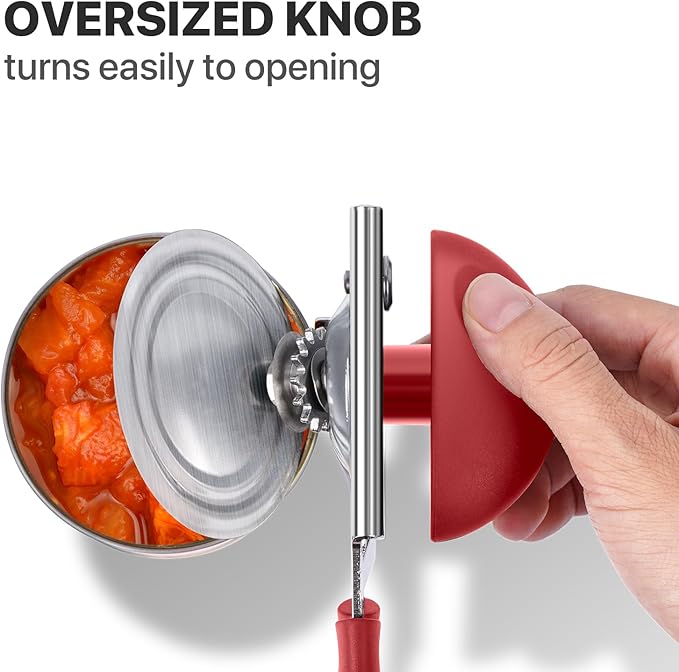 Can Opener Manual Heavy Duty, UHIYEE Hand Held Can Openers for Seniors with Comfort Grip Sharp Blade, Solid Steel Hand Manual Can Open with Magnet for Kitchen Camping, Red - Image 4