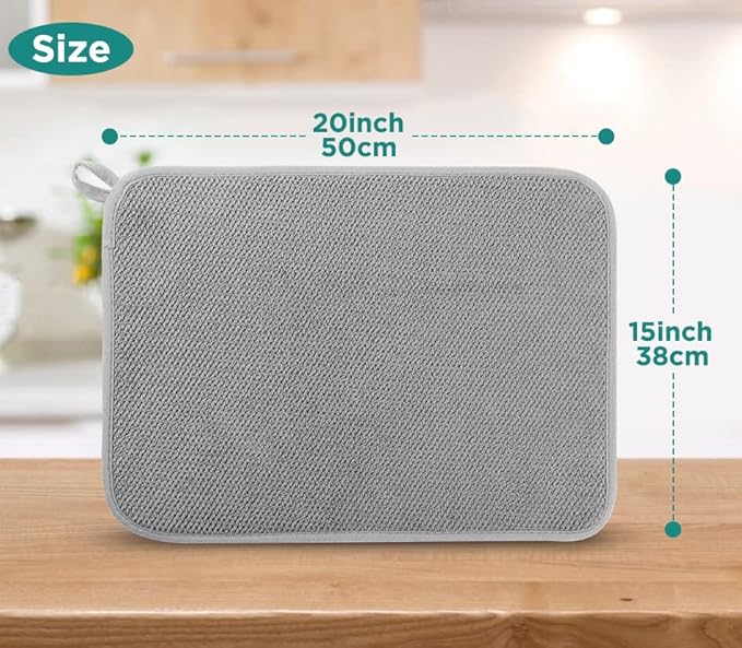 GeeRic Microfiber Dish Drying Mat, Super Absorbent Kitchen Dish Drying Pad, Reversible for Countertop, 15*20 inch Gray - Image 2