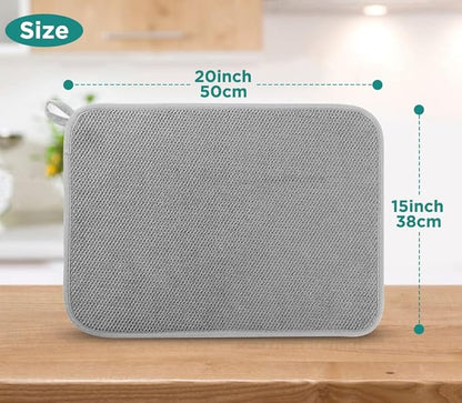 GeeRic Microfiber Dish Drying Mat, Super Absorbent Kitchen Dish Drying Pad, Reversible for Countertop, 15*20 inch Gray - Image 2