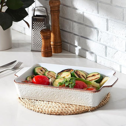 ONEMORE Casserole Dishes for Oven, Ceramic Baking Dish Set of 4, Non-Stick Lasagna Pans with Handles, Rectangular Bakeware Set for Cake, Roasting, Broiling, Gratin, Banquet, Microwave & Dishwasher Safe(3.8/2.6/1.7/1.1 Qt) (White 01) - Image 8
