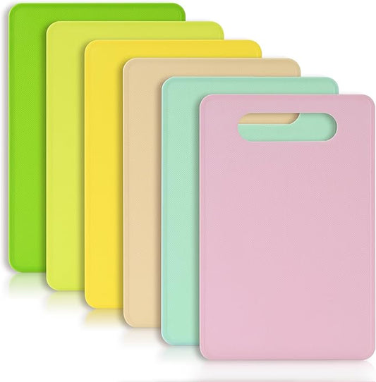 Luckyiren Kitchen Cutting Board Set of 6, Plastic Cutting Boards with Easy Grip Handle for Kitchen Cooking, Non Slip Cutting Mat Pad for Meat, Fruit, Vegetables, 12 Inch by 8 Inch