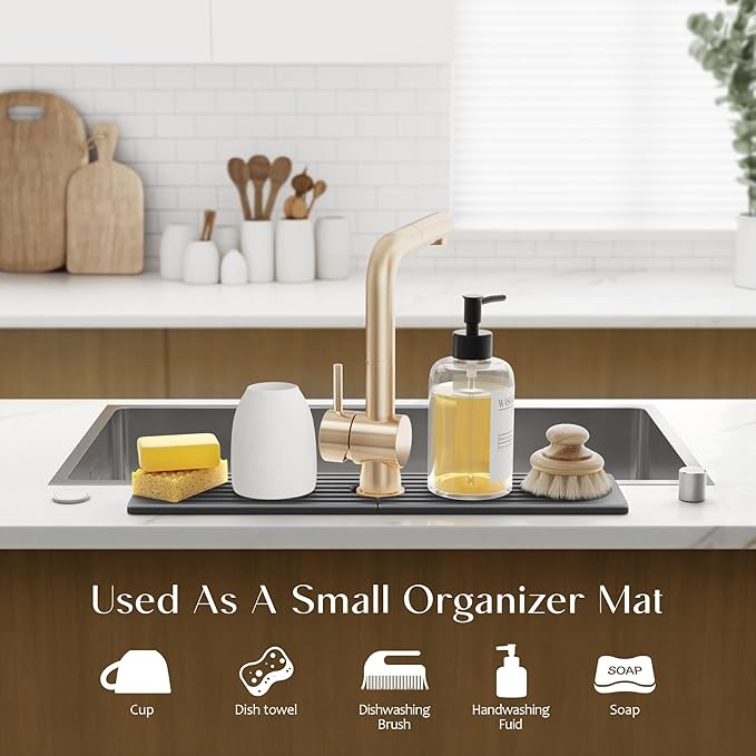 Large Faucet Mat for Kitchen Sink - Stone Drying Mat for Kitchen Counter, Diatomite Fast Drying Stone Sink Tray, Super Absorbent, Stylish Decor and Protector for Bathroom (Dark Grey, 23.6" x 5.5") - Image 5