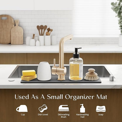Large Faucet Mat for Kitchen Sink - Stone Drying Mat for Kitchen Counter, Diatomite Fast Drying Stone Sink Tray, Super Absorbent, Stylish Decor and Protector for Bathroom (Dark Grey, 23.6" x 5.5") - Image 5
