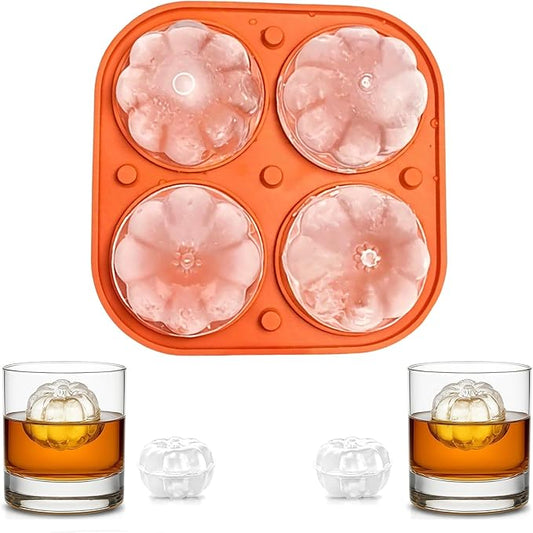 Orange 3D Pumpkin Ice Cube Tray for Freezer, Halloween Pumpkin Ice Cube Mold, Fall Pumpkin Silicone Ice Tray with Lid, Whiskey Cocktail Ice Molds for Autumn Thanksgiving Party, Bar Beverages Decor