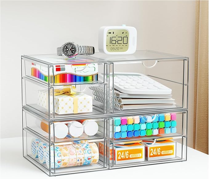 YFXCVSL Clear Stackable Storage Drawers, Acrylic Makeup Organizer with 7 Drawers, Bathroom Organizers and Storage, Plastic Bins for For Vanity, Undersink, Kitchen Cabinets, Pantry - Image 2