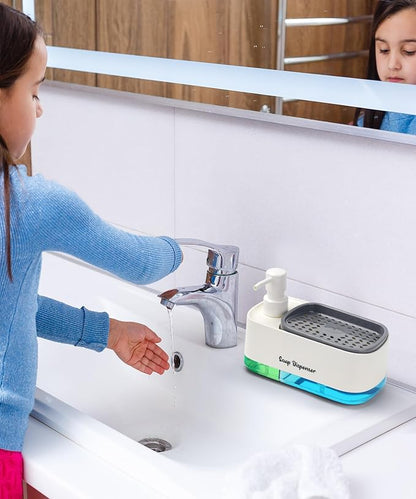 Hand and Dish Soap Dispenser Set for Kitchen, Dual Soap Dispenser with Sponge Holder, 3-in-1 Countertop Soap Pump Dispenser for Kitchen Sink, Useful Kitchen Gadgets - White - Image 7