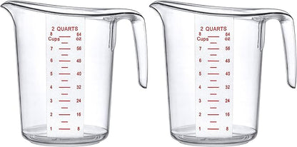 Amazing Abby - Melissa - 64-Ounce Plastic Measuring Pitcher (2-Pack), 8-Cup (2-Quart) Food-Grade Measuring Jug, Unbreakable, Stackable, Dishwasher-Safe, Great for Oil, Vinegar, Flour, and More
