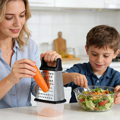 Ourokhome Cheese Grater, Handheld Box Grater with Container & Lid, 4-Sided Stainless Steel for Kitchen, Wavy Julienne, Slicer, Coarse Shred & Fine Zester, Non-Slip Base, Dishwasher Safe, 8 Inch - Image 8