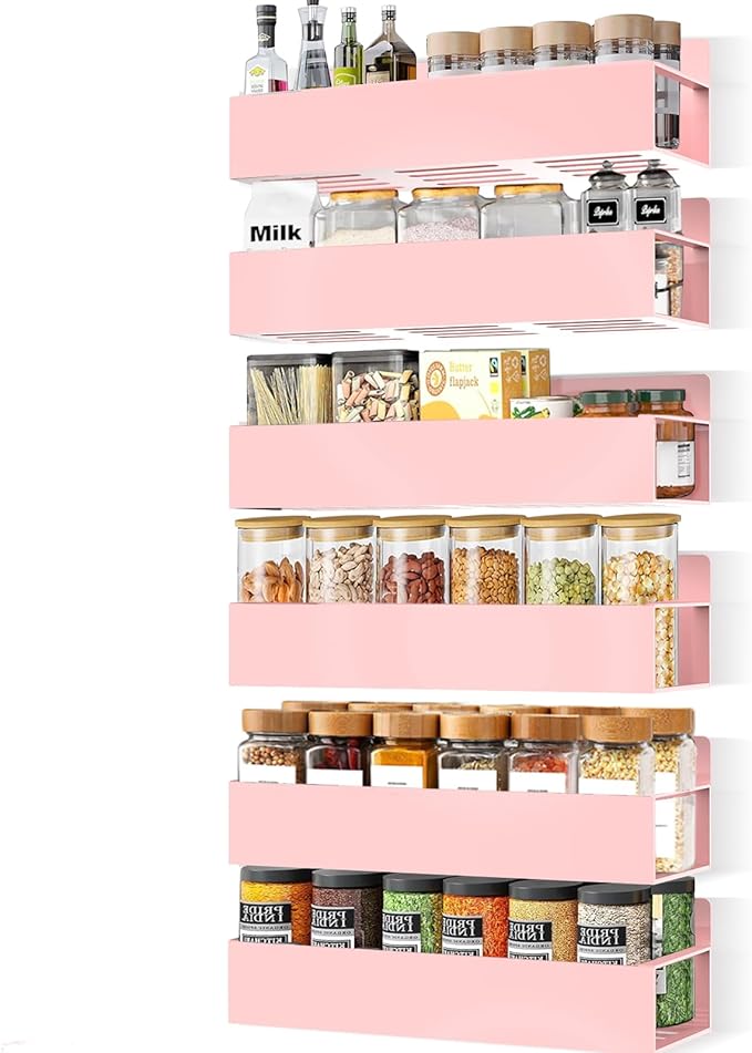 SMRCAD Magnetic Spice Rack for Refrigerator, 6pack Magnetic Shelf for Fridge Space Saving Seasoning Organizer for Kitchen storage Any Metal Surface No Drilling Needed(6pack-Pink) - Image 8