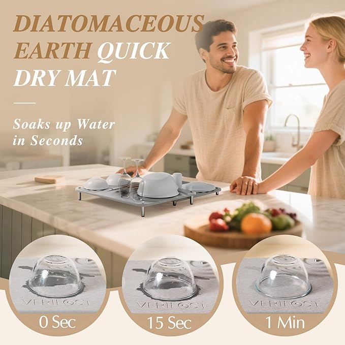 Pearl White 2PCs Large Drying Stone for Kitchen Counter, Stone Dish Drying Mat for Kitchen Counter, Quick Dry Mat with Non-slip Feet