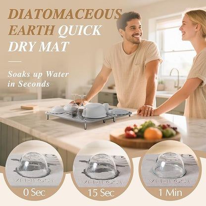 Pearl White 2PCs Large Drying Stone for Kitchen Counter, Stone Dish Drying Mat for Kitchen Counter, Quick Dry Mat with Non-slip Feet