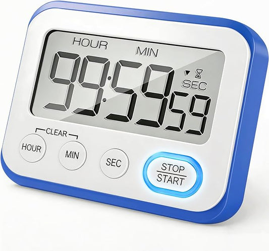 Digital Kitchen Timer Magnetic Loud Alarm, Large LCD Screen Silent/Beeping Multi-Function for Teachers Classroom Kids, Blue by VOULOIR