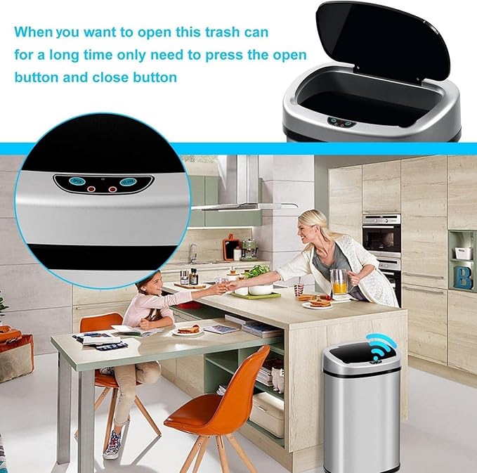 Bigacc Kitchen Trash Can | Stainless Steel 13 Gallon Trash Can | 50L Touch Free Garbage Can with Lid | Electronic Sensor High Capacity Trash Bin for Bathroom Kitchen Office, Silver - Image 7