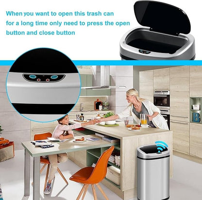 Bigacc Kitchen Trash Can | Stainless Steel 13 Gallon Trash Can | 50L Touch Free Garbage Can with Lid | Electronic Sensor High Capacity Trash Bin for Bathroom Kitchen Office, Silver - Image 7