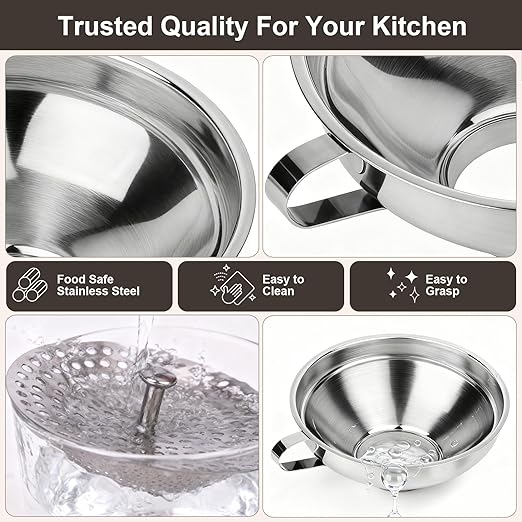 Canning Funnel with Strainer, Wide Mouth Canning Funnels for Filling Wide and Regular Mason Jars, Food Grade Stainless Steel Canning Funnels for Kitchen Use, 3 Pack (Small and Large) - Image 4