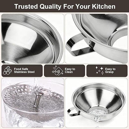 Canning Funnel with Strainer, Wide Mouth Canning Funnels for Filling Wide and Regular Mason Jars, Food Grade Stainless Steel Canning Funnels for Kitchen Use, 3 Pack (Small and Large) - Image 4