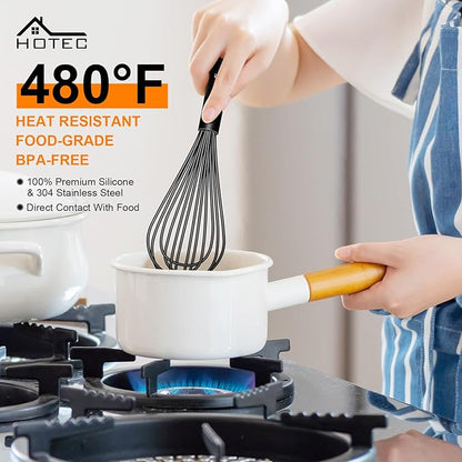 HOTEC 4 Pieces Silicone Whisks Set, Wire Balloon Whisks Egg Beater, Non-slip Handle Whisk for Non-stick Cookware Perfect for Cooking, Stirring, Beating and Blending (Black) - Image 2