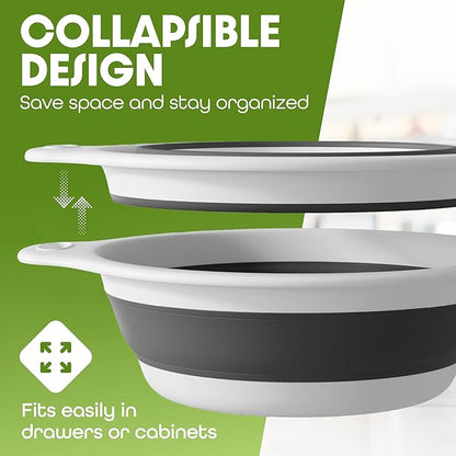 Gevoli Collapsible Colander Strainer, Includes Over-sink Countertop Draining Base (5QT) Large Kitchen Drainer for Vegetables Fruit and Pasta, Round Foldable Draining Basket, Easy Storage (White) - Image 2