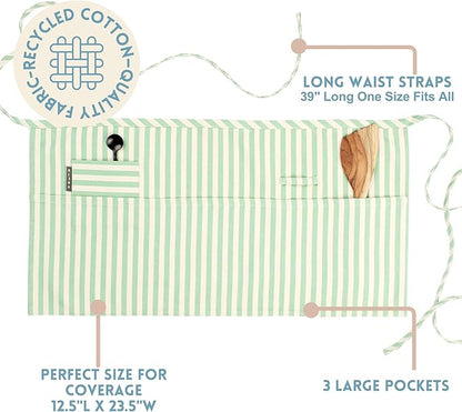 MEEMA Chef Waist Apron Cotton Fabric |Washable & Breathable Waitress & Server Half Aprons for Women with Pockets & Long Waist Straps | Cooking, Baking, Grilling & Crafting