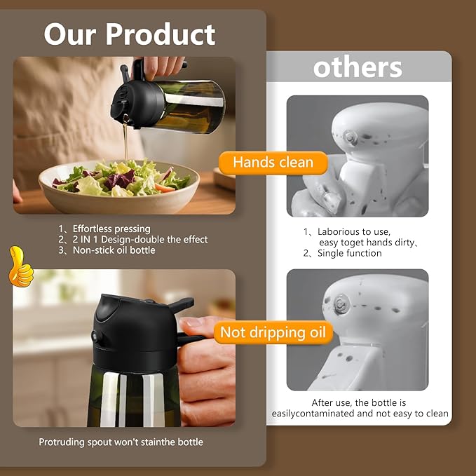 SWEET VIEW 2PCS Olive Oil Dispenser and Oil Sprayer – 16oz/470ml Glass Light-Proof Oil Pourer for Kitchen Air Fryer, Cooking, Salad, and BBQ, with Stickers - Image 6