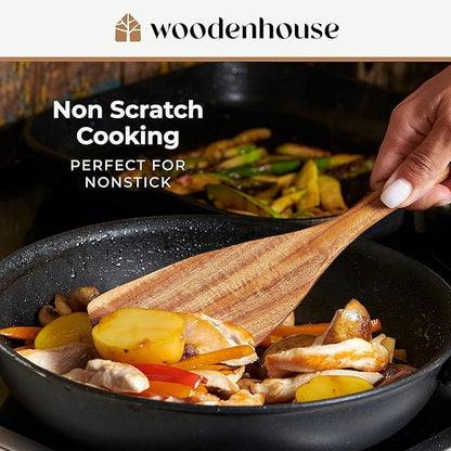 Wooden Spoons for Cooking – 10 Pcs Teak Wood Utensil Set, Durable, Nonstick Safe & Heat Resistant with Ergonomic Handles - Image 5