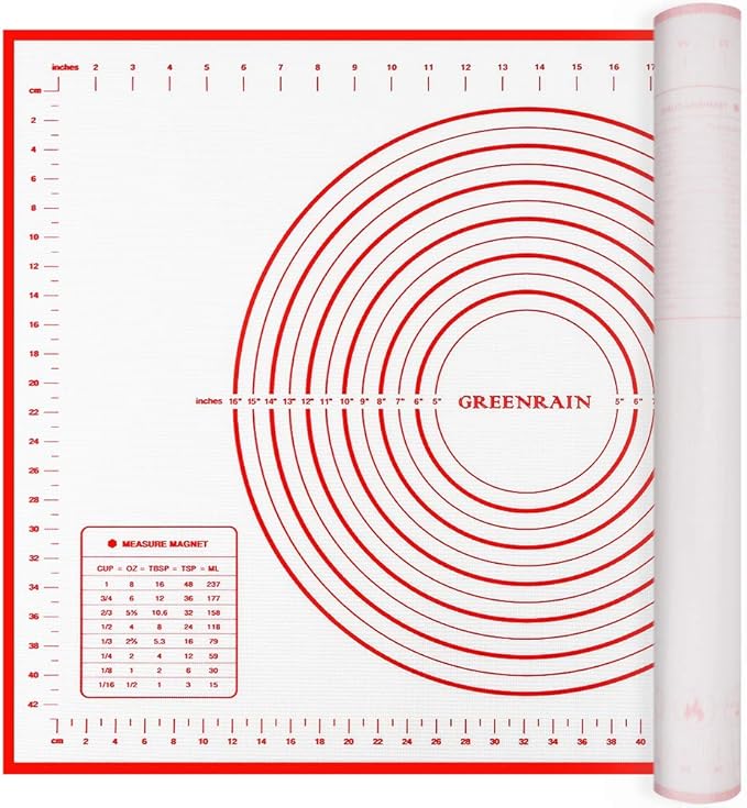 Silicone Pastry Mat Extra Thick Large Non Stick Baking Supplies Kitchen Counter Cooking Rolling Dough Sheet Pie Crust Sourdough Bread Oven Liner with Measurement (20''(W) * 28''(L)) by GREENRAIN