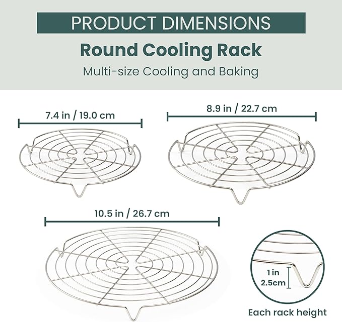 Ultra Cuisine 3 Set Round Cooling Racks for Cooking and Baking – Oven & Dishwasher-Safe, 100% Stainless Steel Steaming and Baking Rack - Fits Air Fryer, Pressure Cooker & Cake Pan (7.5, 9 & 10.5 Inch) - Image 2